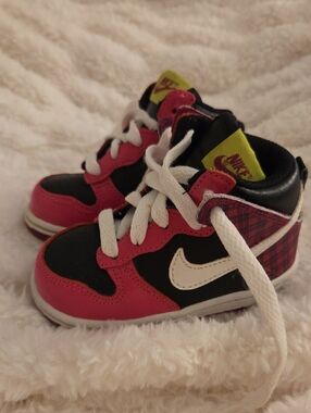 Nike Kids Black, Pink & White High-Top Sneakers with Neon Accent